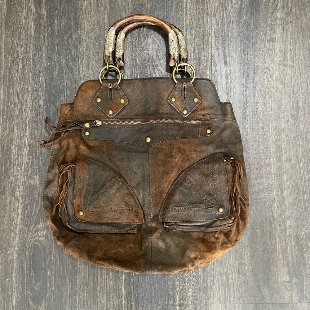 Steven By Steve Madden Brown Leather Bag with Blue Accents